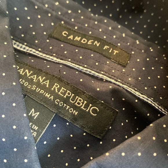 Banana Republic Mens M Supima Cotton Camden Fit Navy White Polka-dot Button Down - Picture 9 of 9